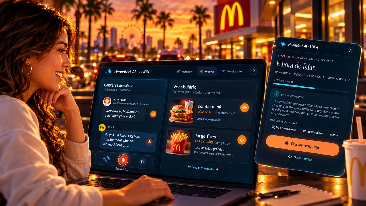 Missão na Lupa: conversa simulada no drive-thru, vocabulário da cena e a hora de falar em voz alta